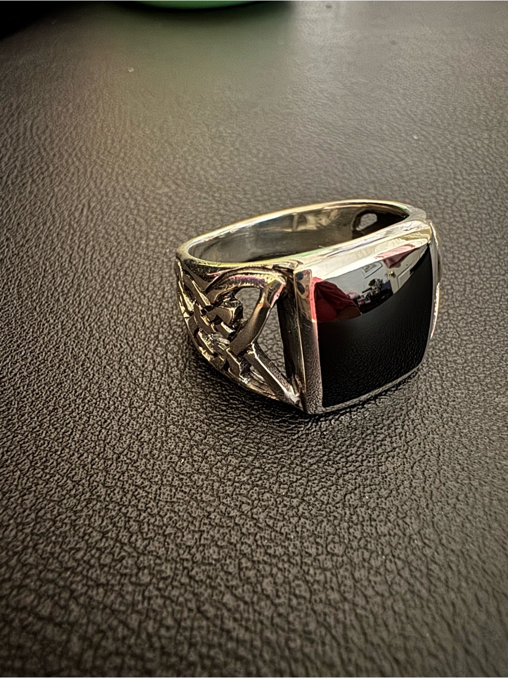 Size 11 Men's Black Onyx Silver Celtic Signet Ring